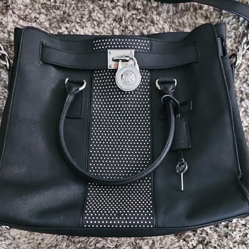 Michael Kors Hamilton Satchel with Center Silver Studding And Matching Wallet